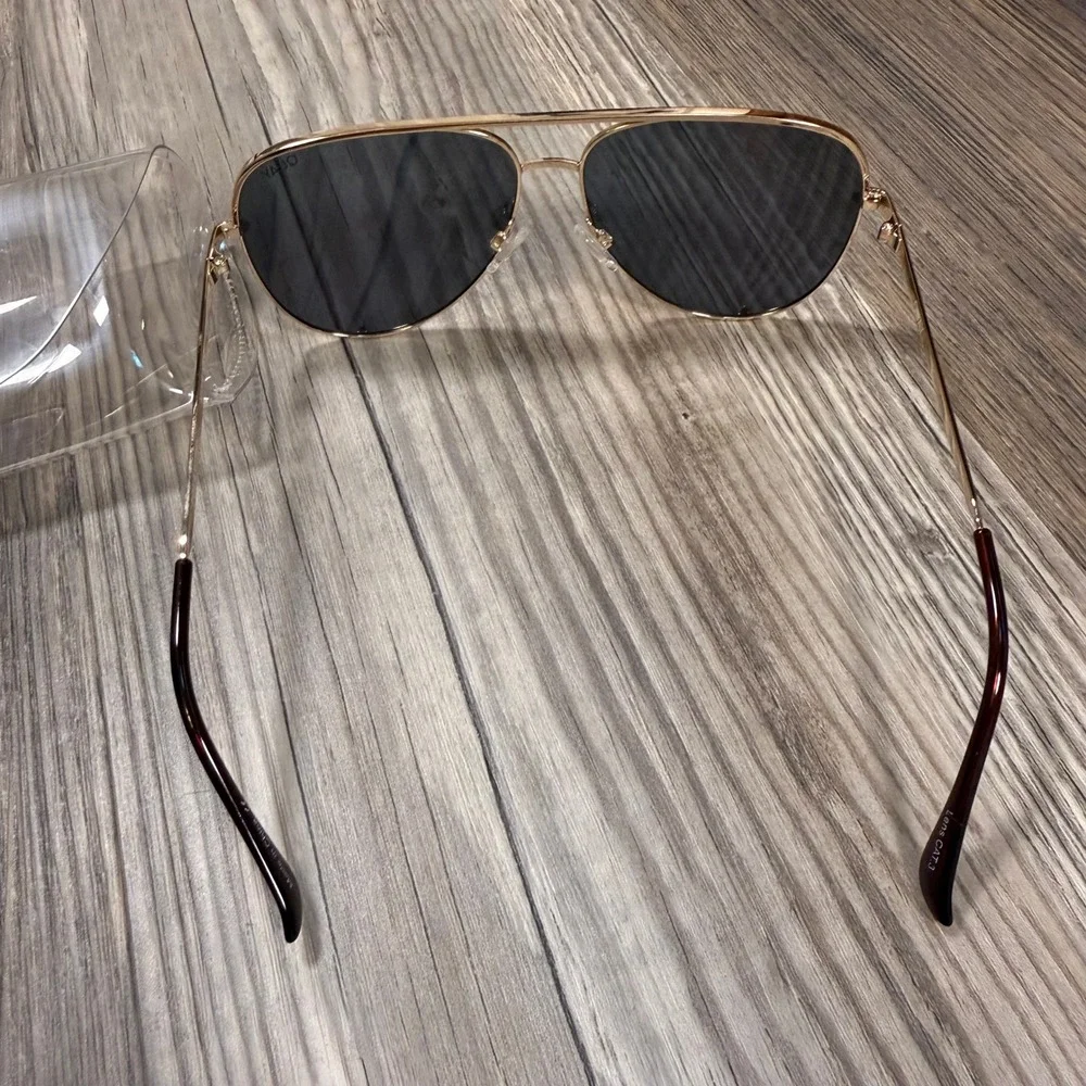 Quay Australia High Key Polarized Aviator Sunglasses Gold Black Fade 126